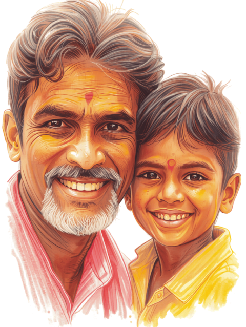 Crayon Art Portrait - Tamil Dad and Son