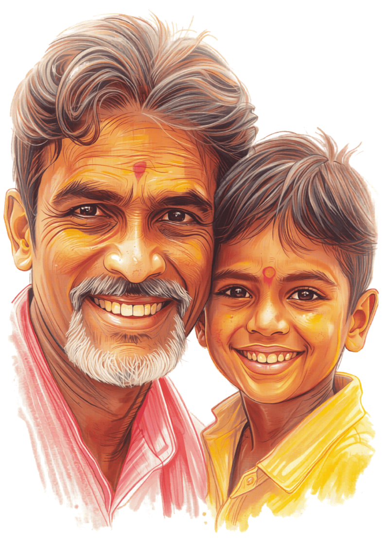 Crayon Art Portrait - Tamil Dad and Son