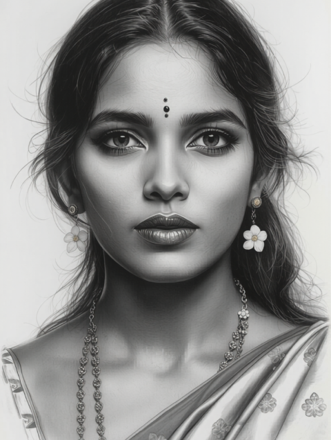 Pencil Art Portrait - Tamil Woman